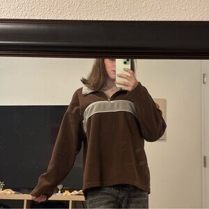 SHEIN XS Brown and Gray Half Zip Pullover Sweatshirt with Collared Neckline